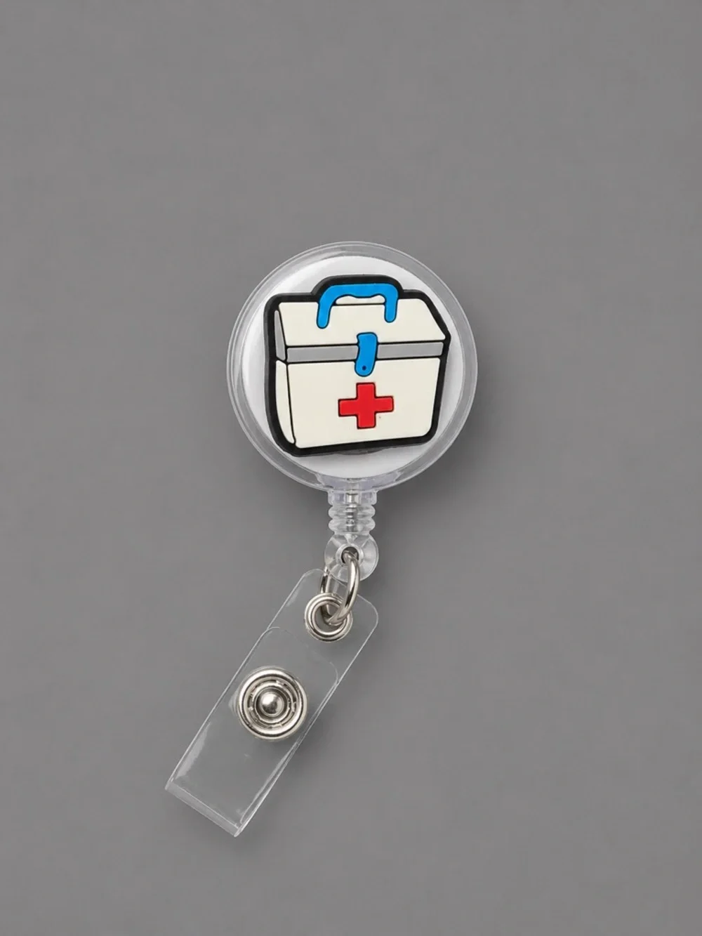 Clear Medical First Aid Badge Reel with White & Blue Box Design